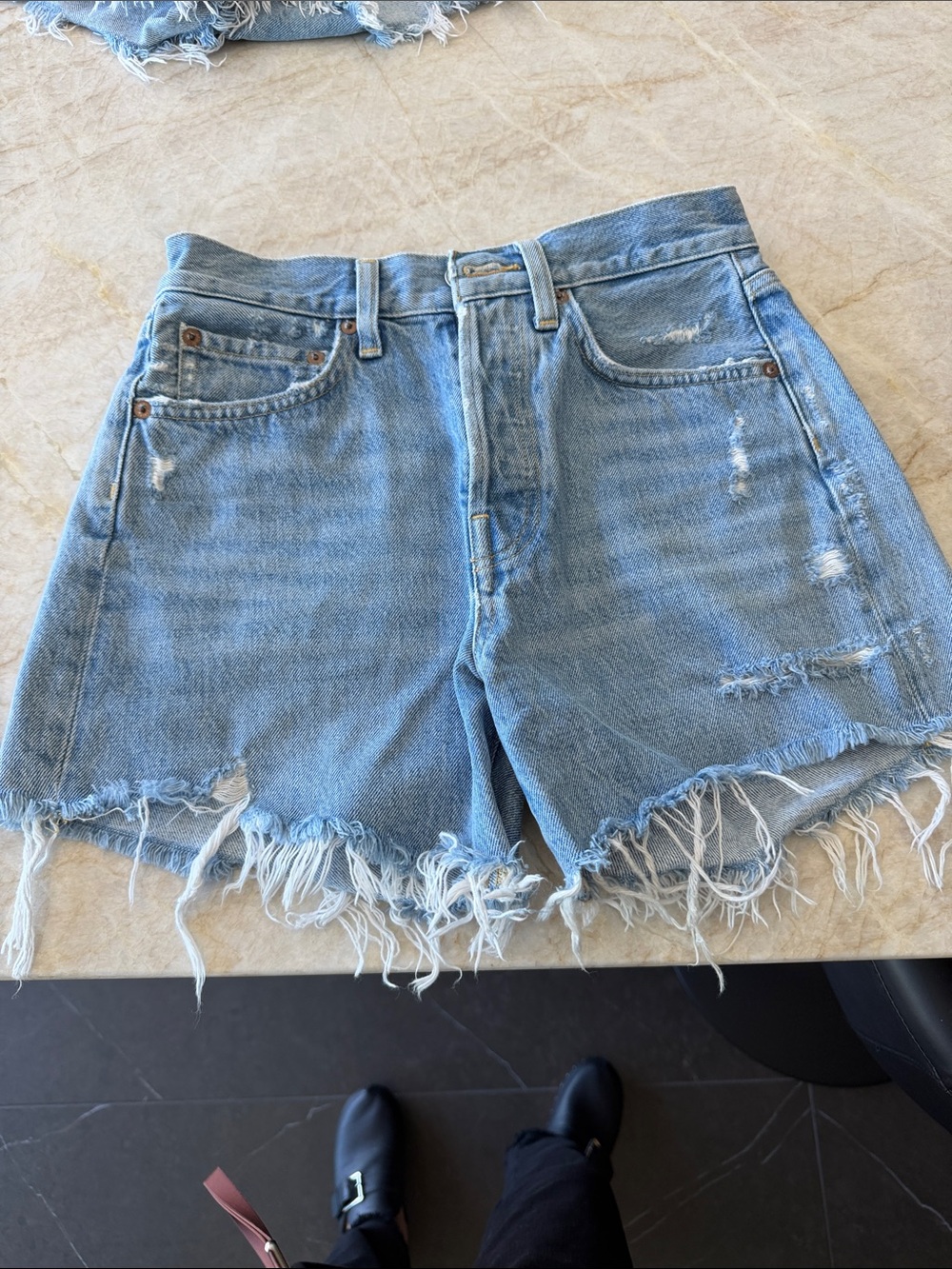 Agolde Light Wash Distressed High-Rise Denim Cutoff Shorts